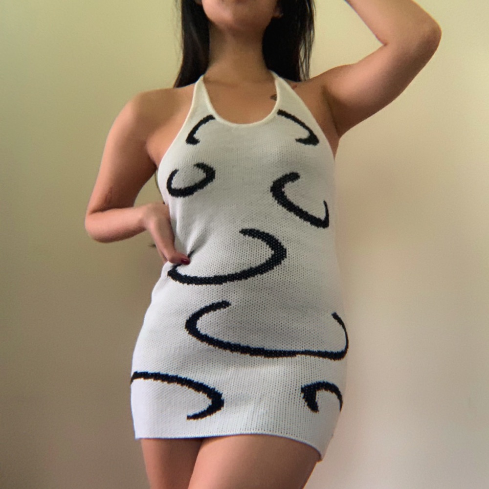 Knitted mini y2k black and white pattern mini dres